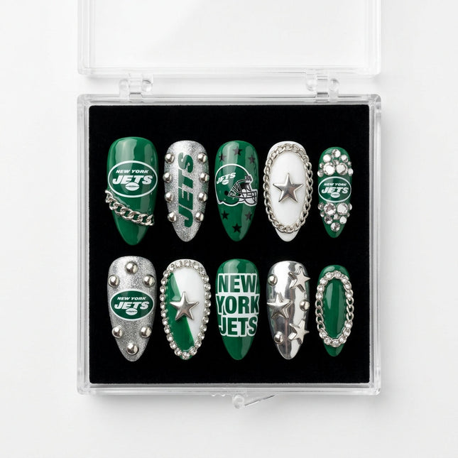 New York Jets Handmade Press On Nails | Reusable 3D Nail Set