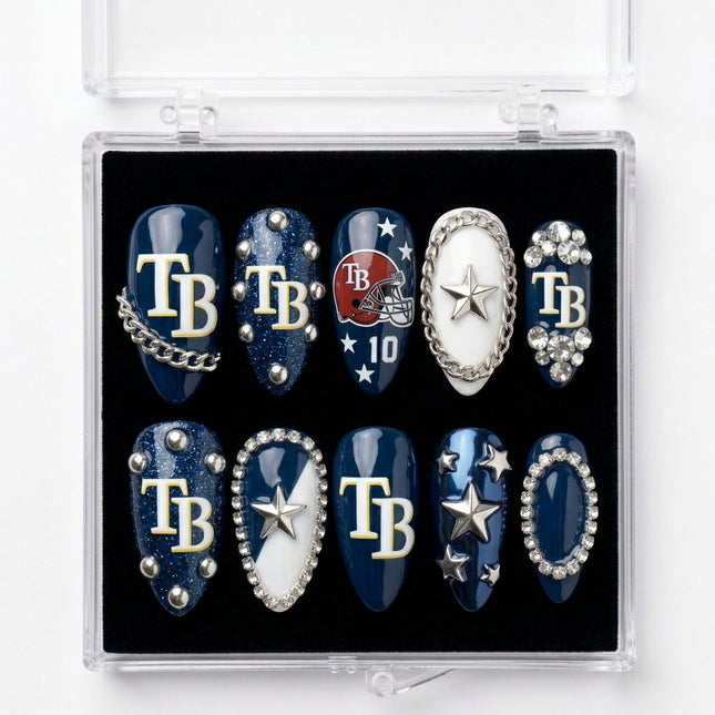 Tampa Bay Rays Handmade Press On Nails | Reusable 3D Nail Set