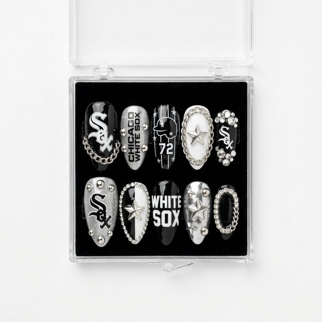 Chicago White Sox Handmade Press On Nails | Reusable 3D Nail Set