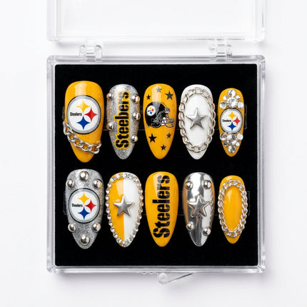 Pittsburgh Steelers Handmade Press On Nails | Reusable 3D Nail Set