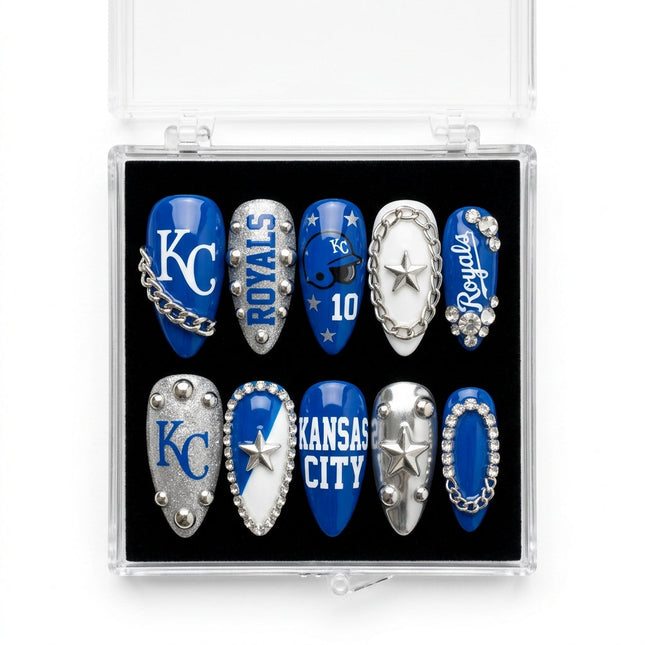 Kansas City Royals Handmade Press On Nails | Reusable 3D Nail Set