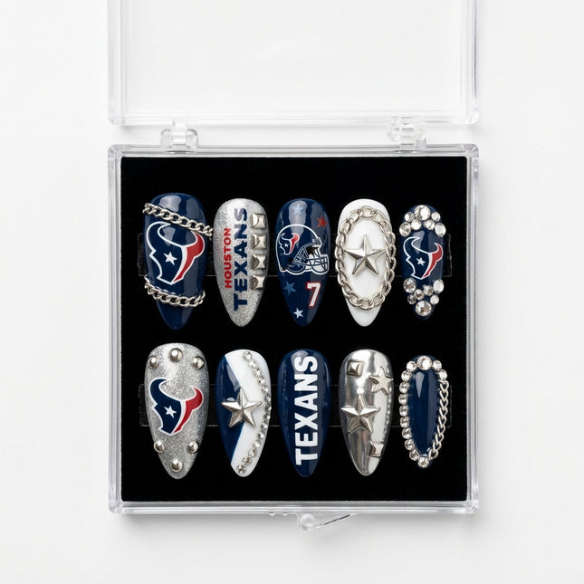 Houston Texans Handmade Press On Nails | Reusable 3D Nail Set