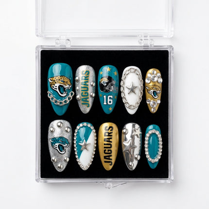 Jacksonville Jaguars Handmade Press On Nails | Reusable 3D Nail Set