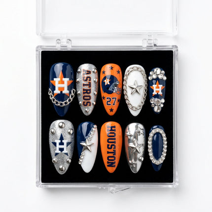 Houston Astros Handmade Press On Nails | Reusable 3D Nail Set