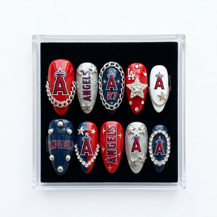 Los Angeles Angels Handmade Press On Nails | Reusable 3D Nail Set