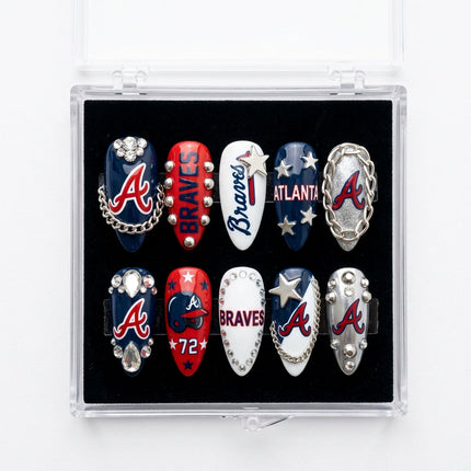 Atlanta Braves Handmade Press On Nails | Reusable 3D Nail Set