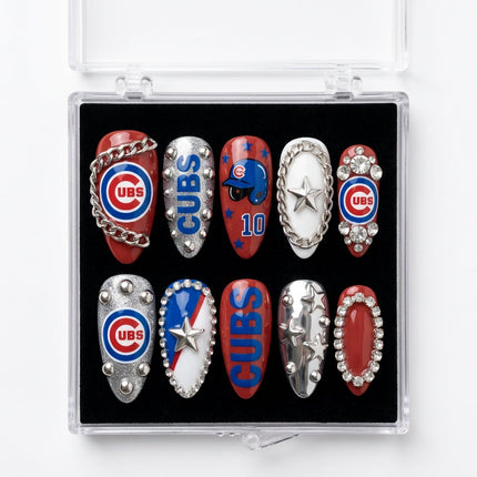 Chicago Cubs Handmade Press On Nails | Reusable 3D Nail Set