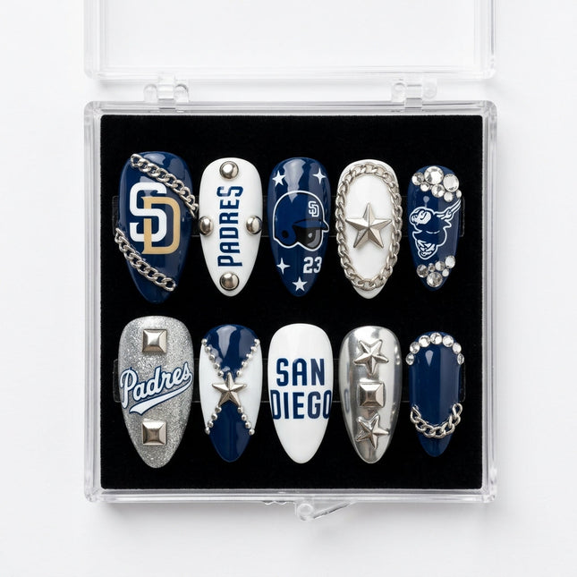 San Diego Padres Handmade Press On Nails | Reusable 3D Nail Set