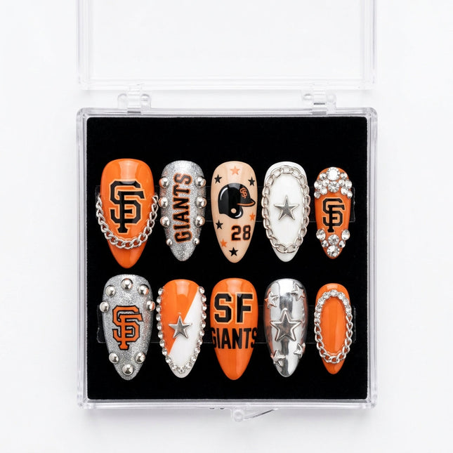 San Francisco Giants Handmade Press On Nails | Reusable 3D Nail Set