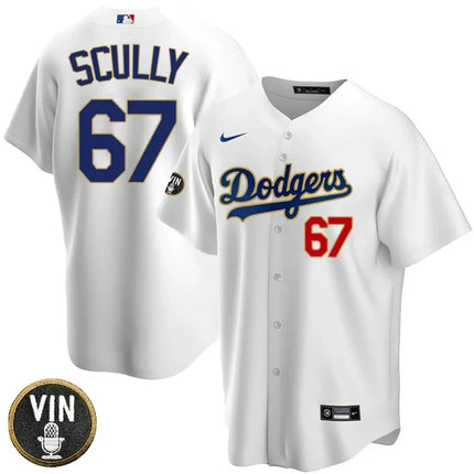 Los Angeles Dodgers Vin Scully Tribute Gold Trim Jersey – All Stitched