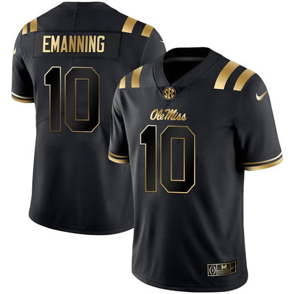 Men’s Ole Miss Rebels Football Black Gold Jersey – All Stitched