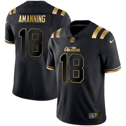 Men’s Ole Miss Rebels Football Black Gold Jersey – All Stitched