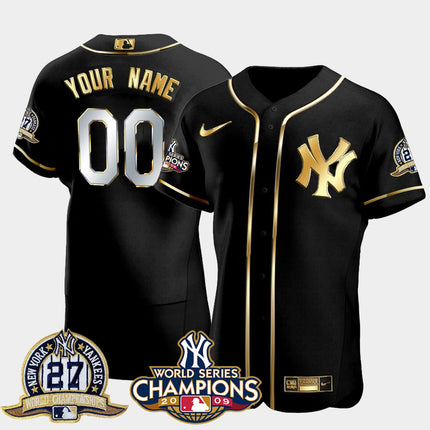 New York Yankees Black Gold 2009 Champions Custom Jersey – All Stitched