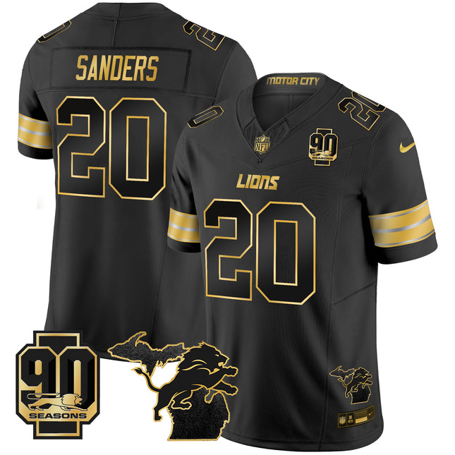 Men's Detroit Lions 2025 Michigan & 90th Season Patch Gold Vapor Limited Jersey - All Stitched