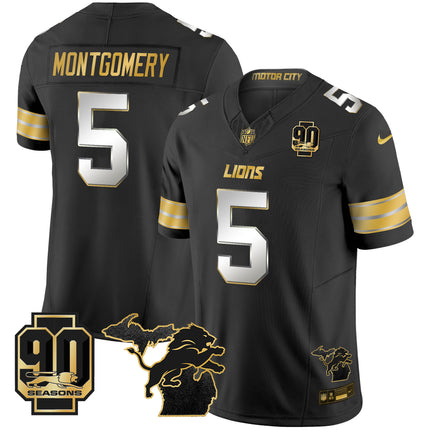 Men's Detroit Lions 2025 Michigan & 90th Season Patch Gold Vapor Limited Jersey - All Stitched