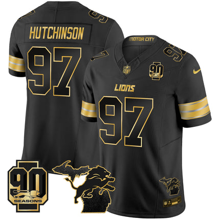 Men's Detroit Lions 2025 Michigan & 90th Season Patch Gold Vapor Limited Jersey - All Stitched