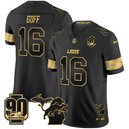 Men's Detroit Lions 2025 Michigan & 90th Season Patch Gold Vapor Limited Jersey - All Stitched