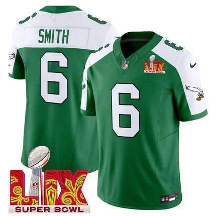 Men's Philadelphia Eagles Kelly Green Super Bowl LIX Patch Vapor Limited Jersey - All Stitched