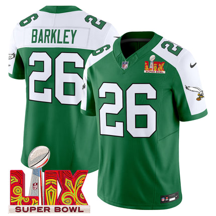 Men's Philadelphia Eagles Kelly Green Super Bowl LIX Patch Vapor Limited Jersey - All Stitched