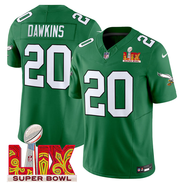Men's Philadelphia Eagles Kelly Green Super Bowl LIX Patch Vapor Limited Jersey - All Stitched