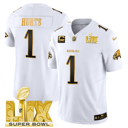 Men's Philadelphia Eagles Super Bowl LIX Patch Gold Vapor Limited Jersey - All Stitched