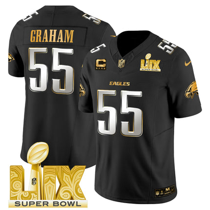 Men's Philadelphia Eagles Super Bowl LIX Patch Gold Vapor Limited Jersey - All Stitched