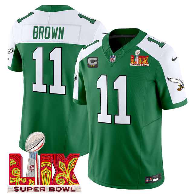 Men's Philadelphia Eagles Kelly Green Super Bowl LIX Patch Vapor Limited Jersey - All Stitched