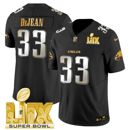 Men's Philadelphia Eagles Super Bowl LIX Patch Gold Vapor Limited Jersey - All Stitched