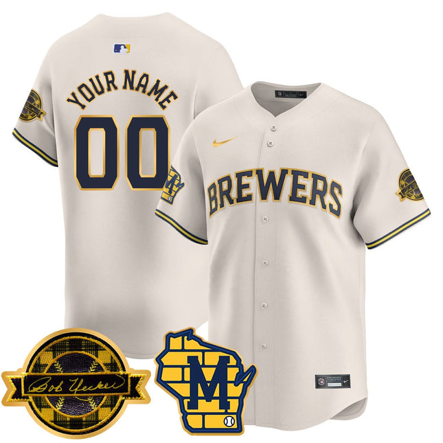 Custom Name/Number Milwaukee Brewers 2025 Limited Gold Jersey - Bob Uecker Patch - All Stitched