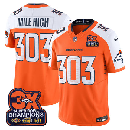 Men's Denver Broncos 3-Time Champions Patch Vapor Limited Jersey - All Stitched