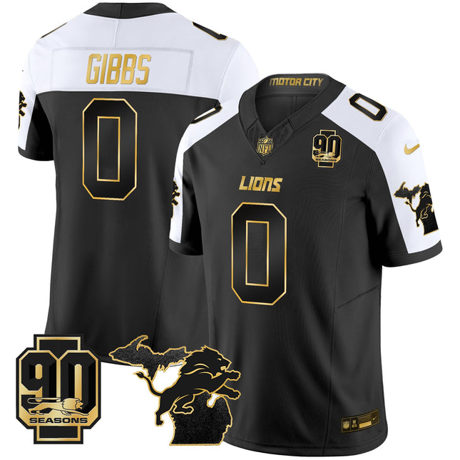 Men's Detroit Lions 2025 Michigan & 90th Season Patch Gold Vapor Limited Jersey - All Stitched