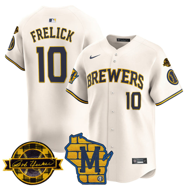 Men's Milwaukee Brewers Home & Bob Uecker Patch Vapor Premier Limited Jersey - All Stitched