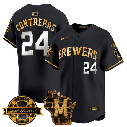 Men's Milwaukee Brewers Home & Bob Uecker Patch Vapor Premier Limited Jersey - All Stitched