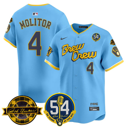 Men's Milwaukee Brewers 'Bob Uecker - 54 Seasons for Brewers' Vapor Premier Limited Jersey - All Stitched