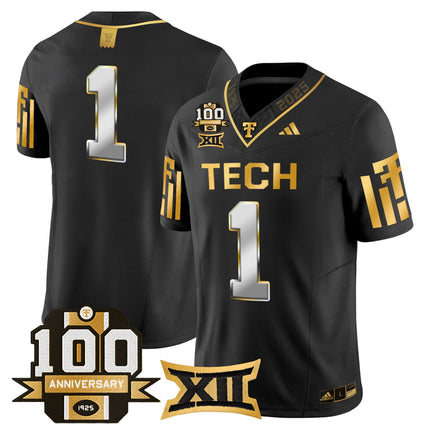 Men's Texas Tech Red Raiders 2025 Gold Vapor Limited Jersey - 100th Anniversary Patch - All Stitched