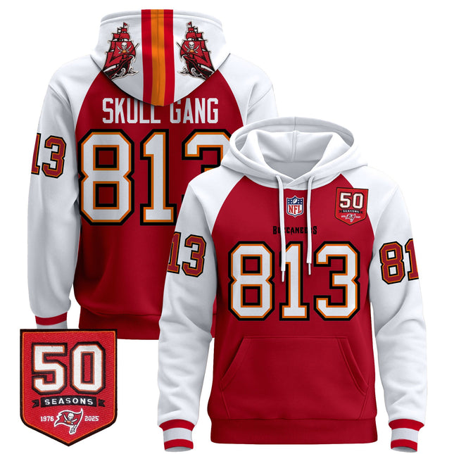 Men's Tampa Bay Buccaneers 50th Season Patch Premium Pullover Hoodie - All Stitched