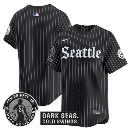 Men's Seattle Mariners 'Gothic Edition' Vapor Premier Limited Jersey - Ken Griffey Jr. Patch - All Stitched
