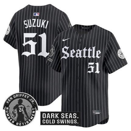 Men's Seattle Mariners 'Gothic Edition' Vapor Premier Limited Jersey - Ken Griffey Jr. Patch - All Stitched