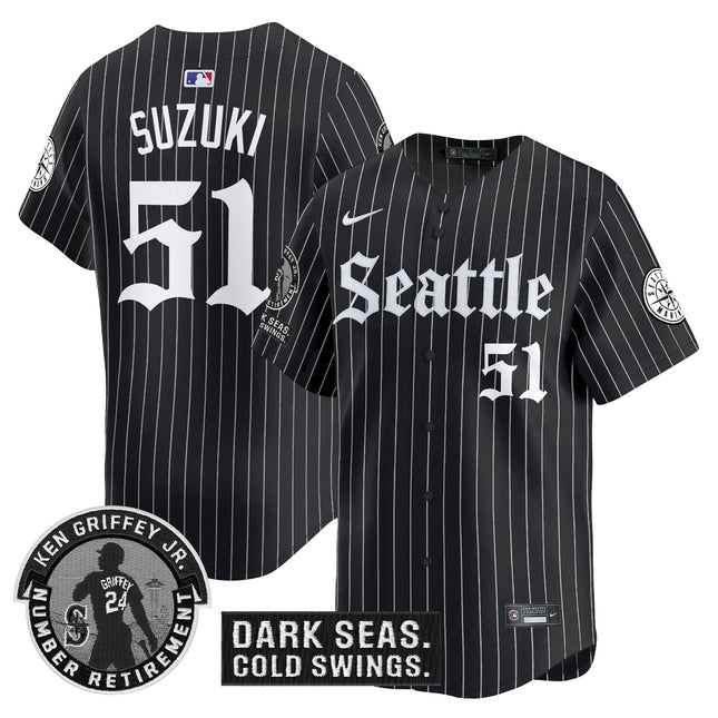 Men's Seattle Mariners 'Gothic Edition' Vapor Premier Limited Jersey - Ken Griffey Jr. Patch - All Stitched