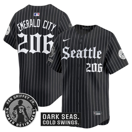Men's Seattle Mariners 'Gothic Edition' Vapor Premier Limited Jersey - Ken Griffey Jr. Patch - All Stitched