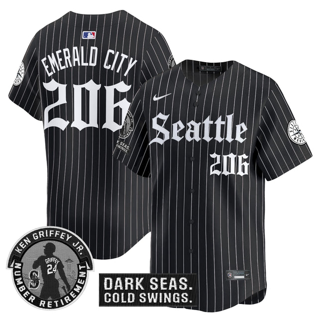 Men's Seattle Mariners 'Gothic Edition' Vapor Premier Limited Jersey - Ken Griffey Jr. Patch - All Stitched