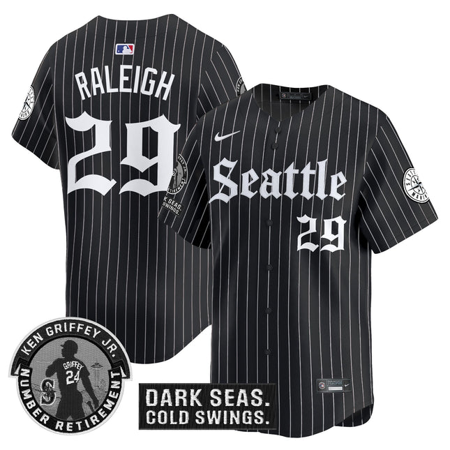 Men's Seattle Mariners 'Gothic Edition' Vapor Premier Limited Jersey - Ken Griffey Jr. Patch - All Stitched