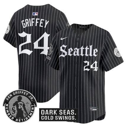 Men's Seattle Mariners 'Gothic Edition' Vapor Premier Limited Jersey - Ken Griffey Jr. Patch - All Stitched