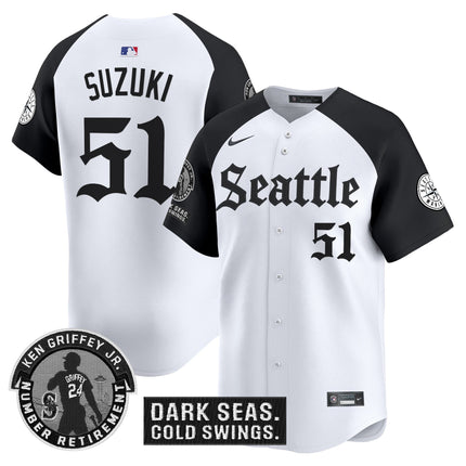 Men's Seattle Mariners 'Gothic Edition' Vapor Premier Limited Jersey - Ken Griffey Jr. Patch - All Stitched