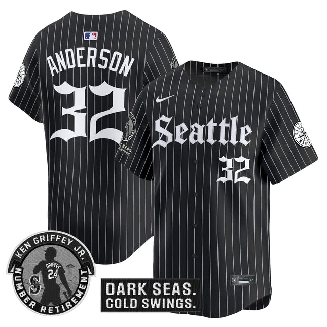 Men's Seattle Mariners 'Gothic Edition' Vapor Premier Limited Jersey - Ken Griffey Jr. Patch - All Stitched
