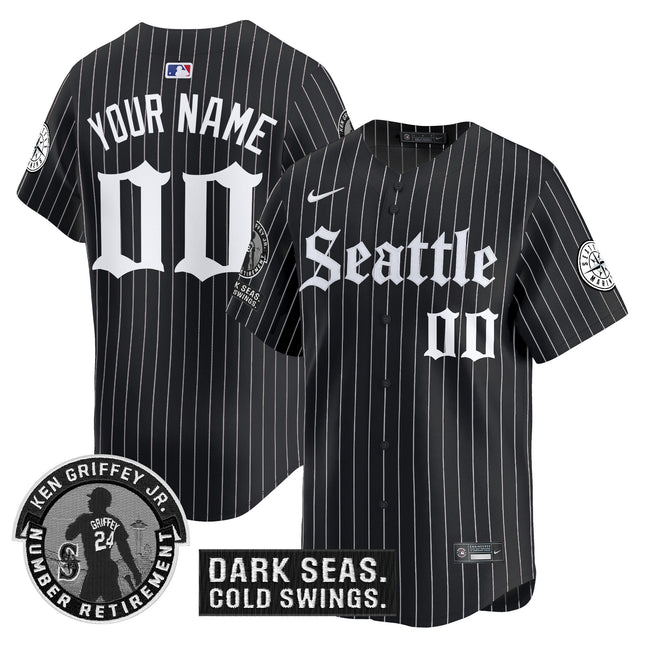 Seattle Mariners 'Gothic Edition' Vapor Premier Limited Custom Jersey - Ken Griffey Jr. Patch - All Stitched