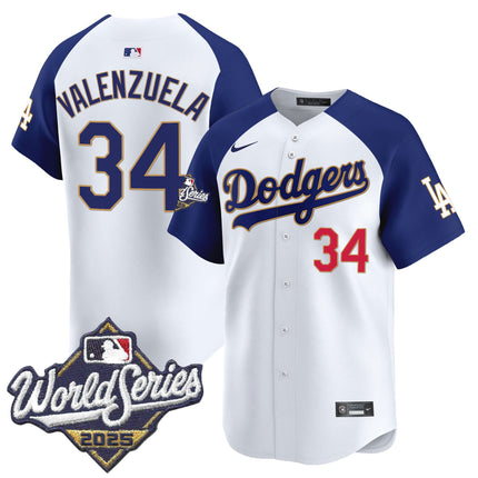 Men's Dodgers 2025 World Series Gold Trim Vapor Premier Limited Jersey - All Stitched