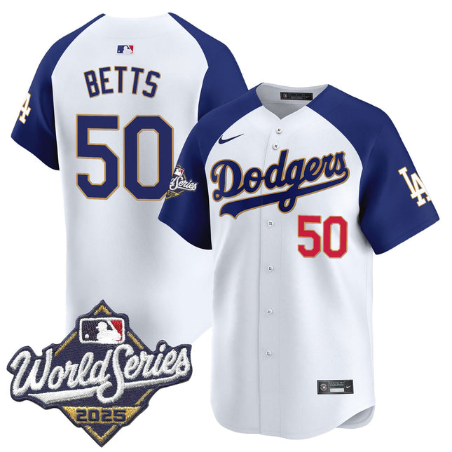 Men's Dodgers 2025 World Series Gold Trim Vapor Premier Limited Jersey - All Stitched