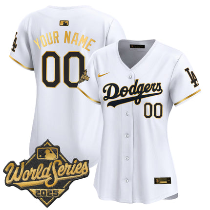 Dodgers 2025 World Series Gold Trim Vapor Premier Limited Custom Jersey - All Stitched