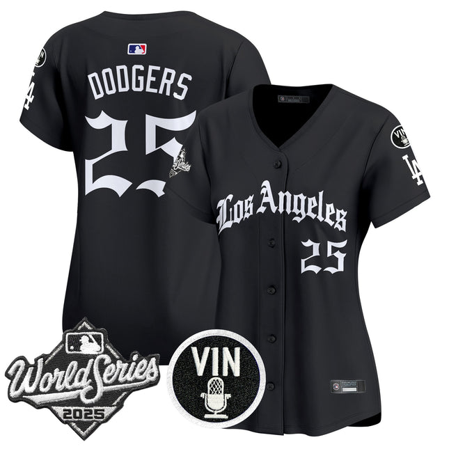 Women's Dodgers 2025 World Series Vapor Premier Limited Jersey - LA Gothic Edition - All Stitched